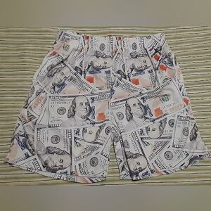 Graphics, $100 bill, Ben Franklin,, Men Large mesh shorts, unbranded, new
